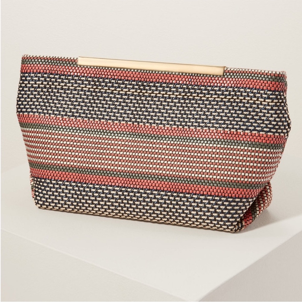 Stella & Dot Pink and Black Woven Clutch